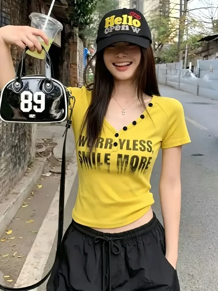 ASAYA Atasan kaos wanita lengan pendek model slim fit terbaru gaya korea