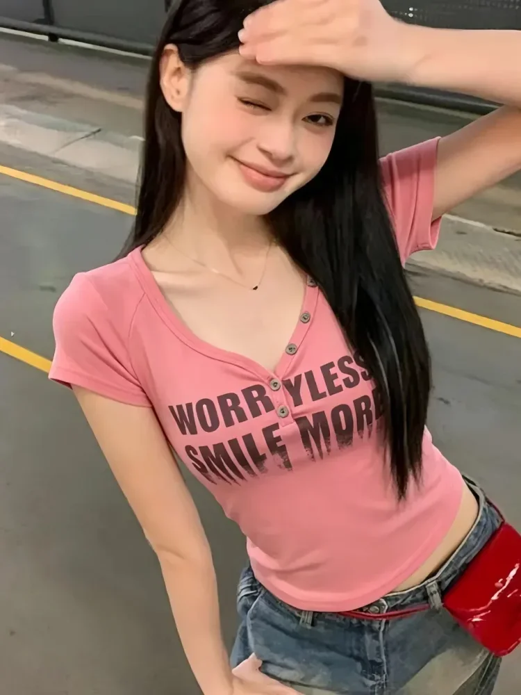 ASAYA Atasan kaos wanita lengan pendek model slim fit terbaru gaya korea