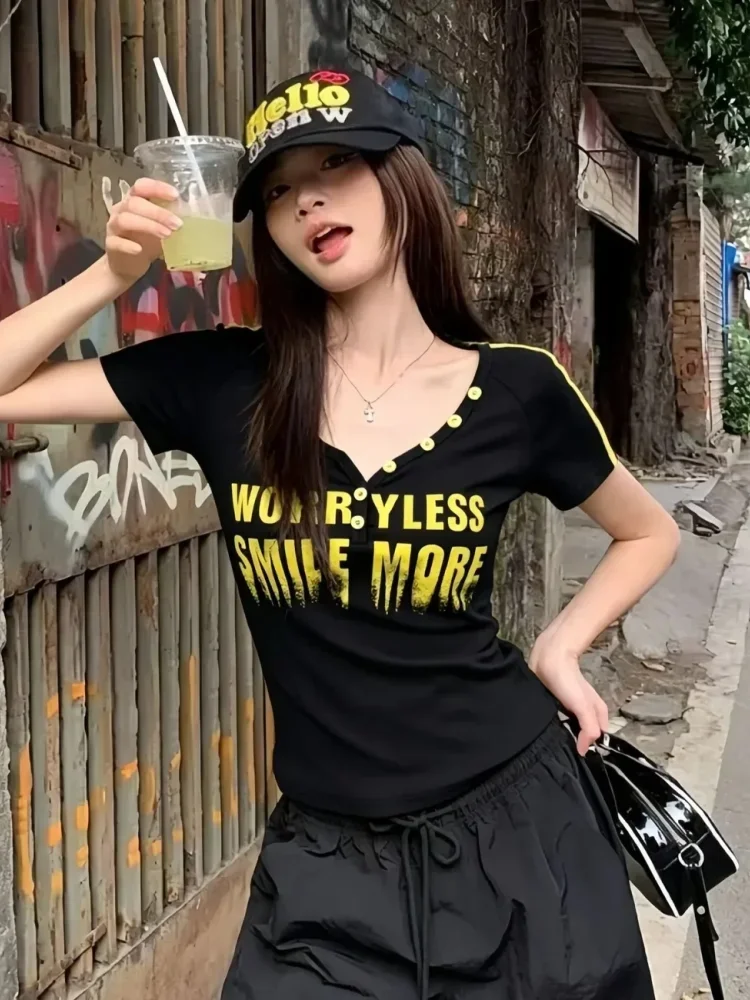 ASAYA Atasan kaos wanita lengan pendek model slim fit terbaru gaya korea