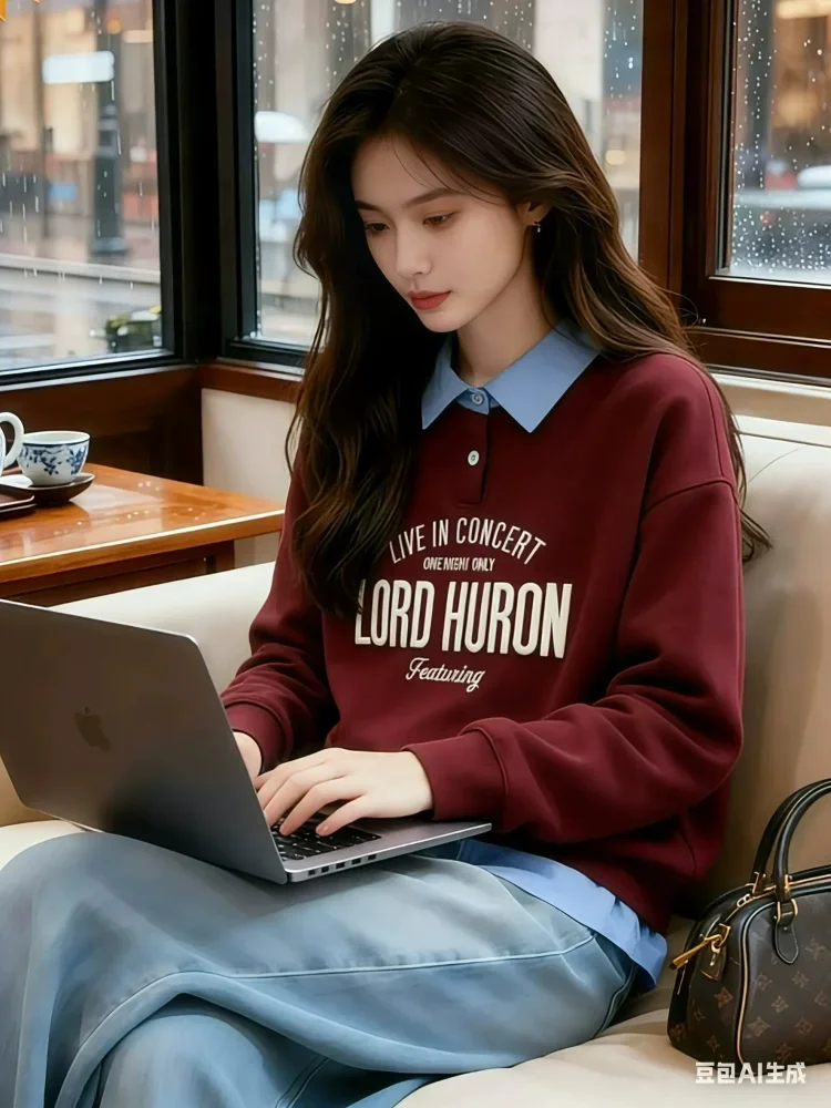 CHICMORE Atasan sweatshirt gaya kasual lengan panjang desain longgar