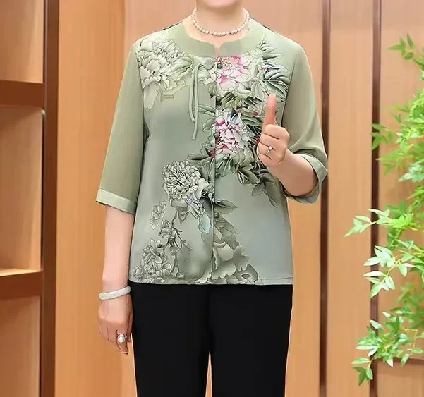 [READY STOCK]FADFAD Atasan wanita model cheongsam lengan pendek motif bunga cantik