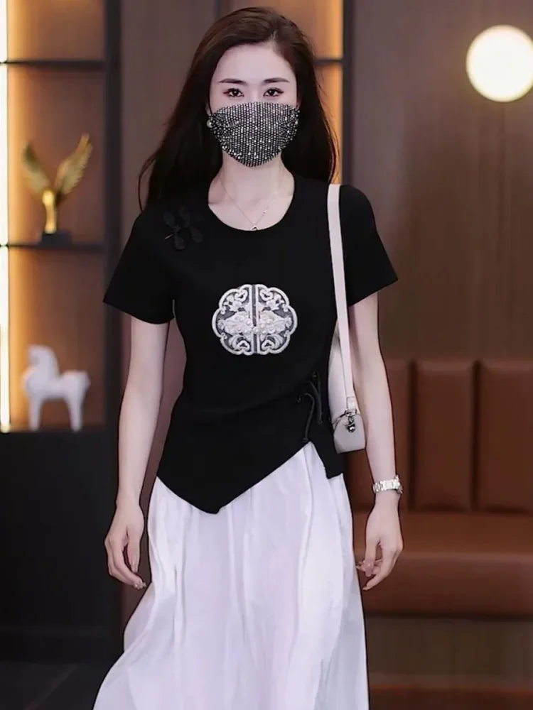 FADFAD Atasan kaos bergaya mandarin mode baru untuk wanita