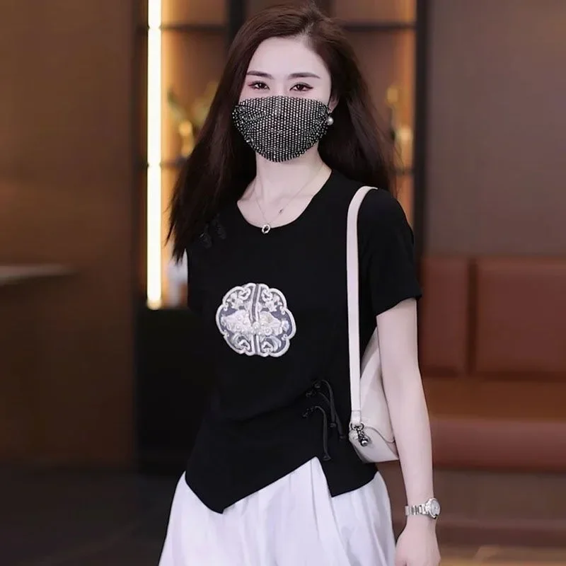 FADFAD Atasan kaos bergaya mandarin mode baru untuk wanita