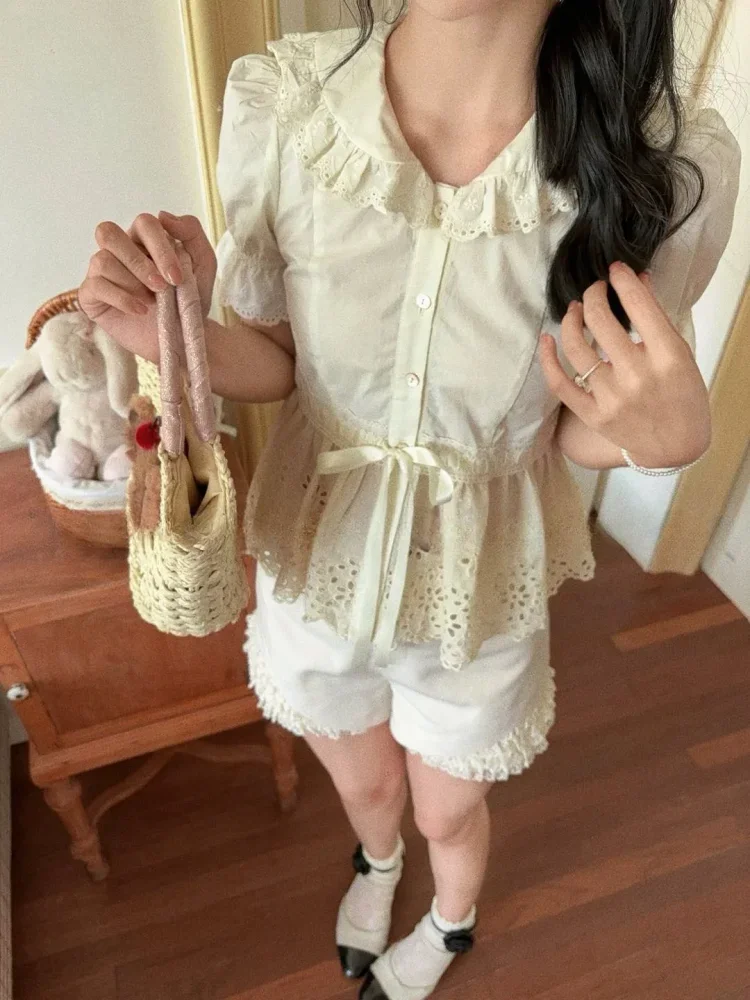 CHICMORE Atasan blouse kerah boneka lengan puff gaya kekinian korea baru untuk wanita