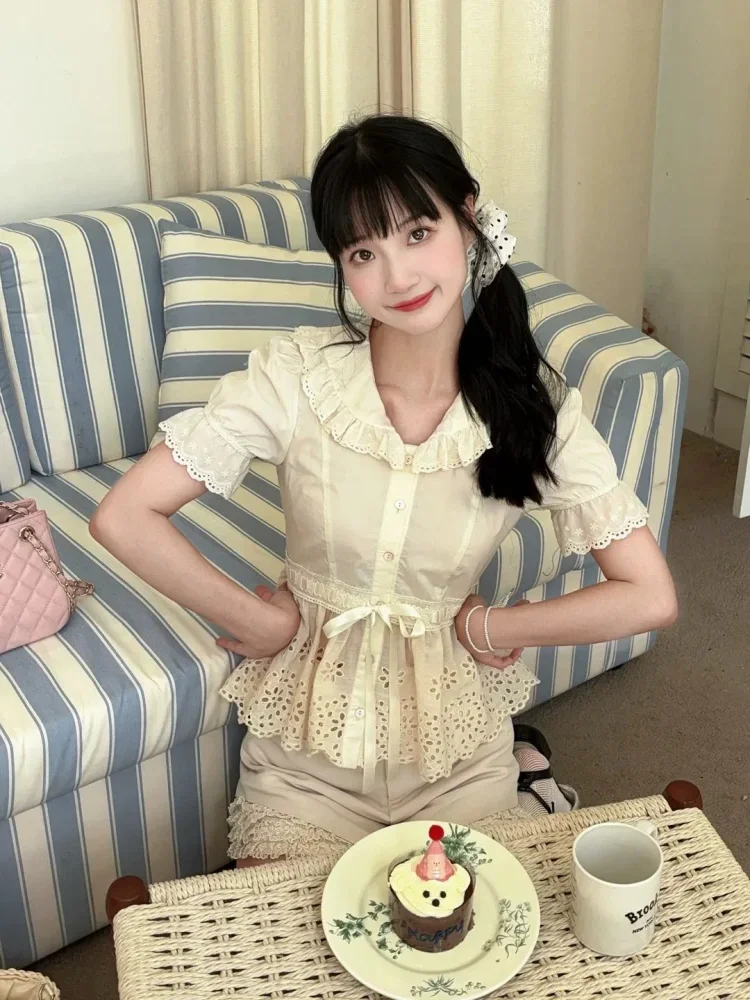 CHICMORE Atasan blouse kerah boneka lengan puff gaya kekinian korea baru untuk wanita