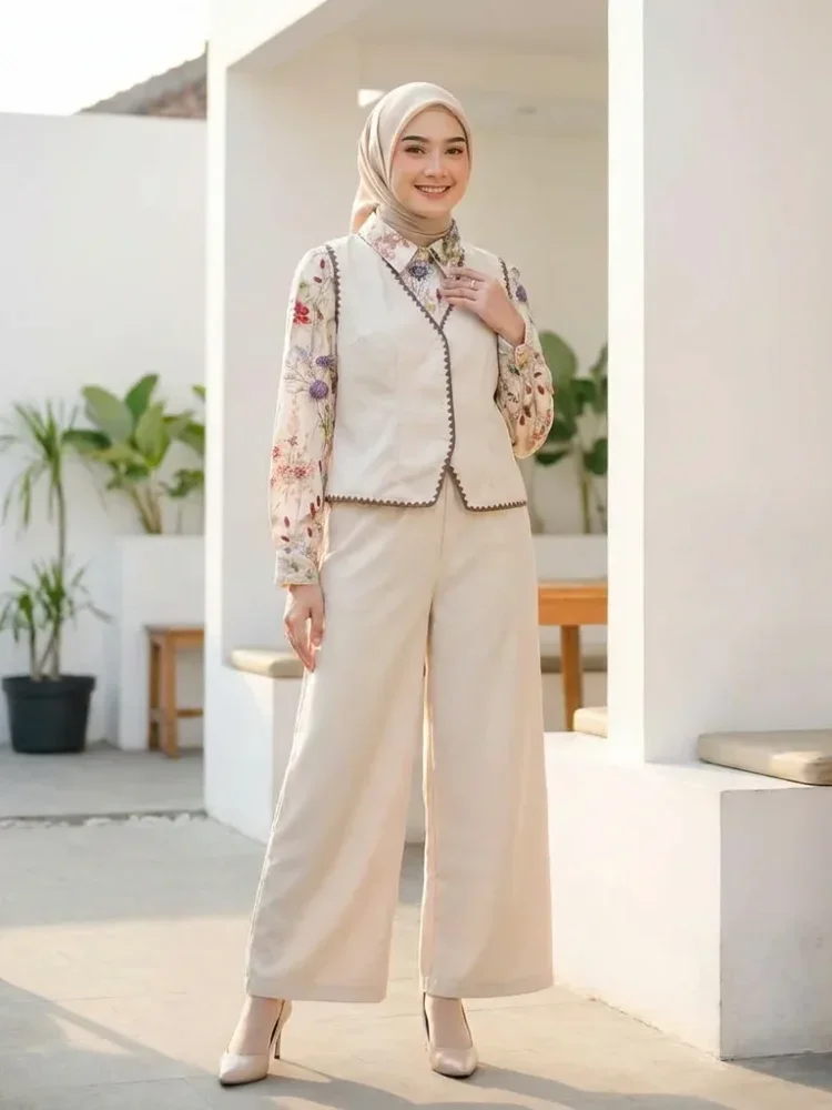 ASAYA Set celana santai rompi dua lapisan modis