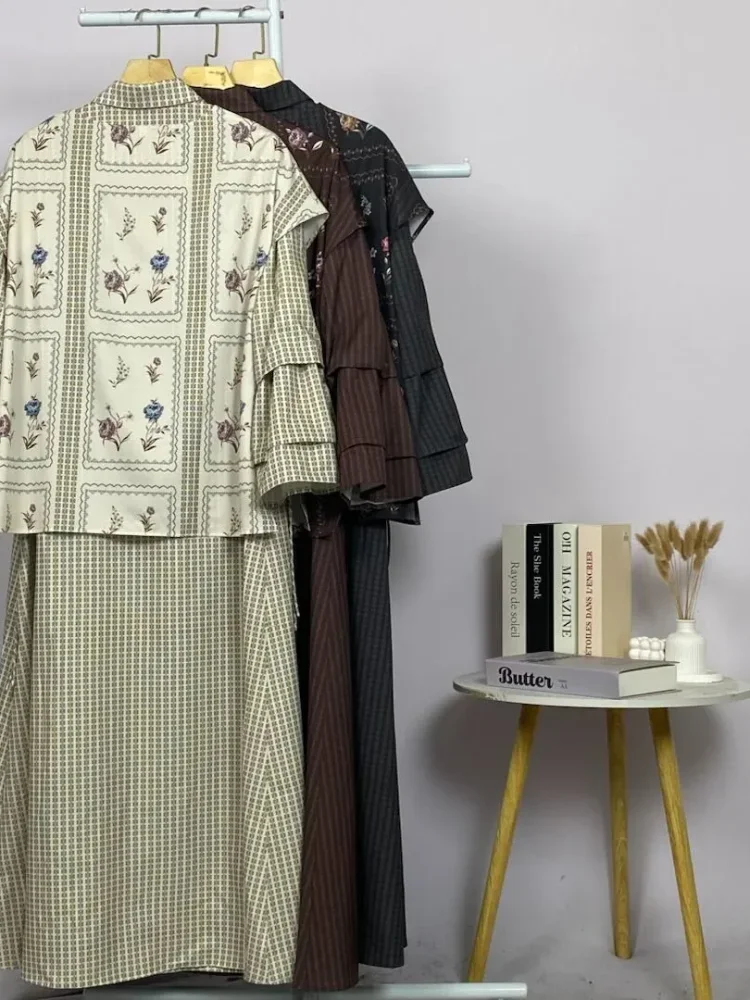ASAYA Set 2in1 atasan print motif bunga kotak + celana panjang kulot casual sehari-hari