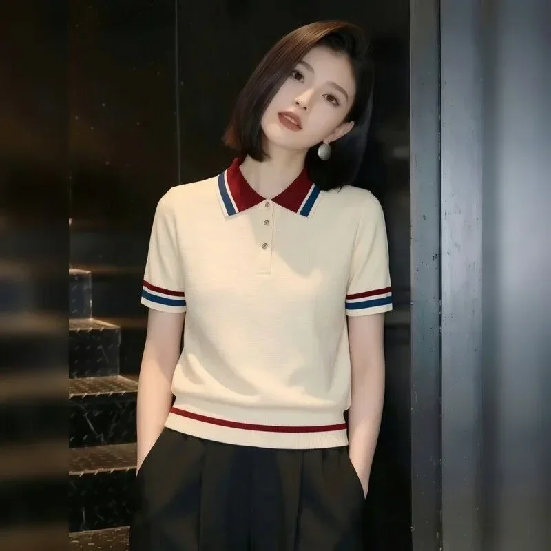 FADFAD Atasan wanita gaya kasual lengan pendek dan kerah polo