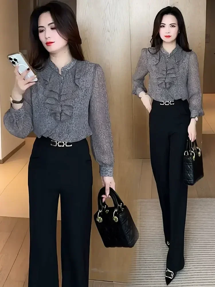 FADFAD Atasan kemeja bagian depan ruffle cantik untuk wanita
