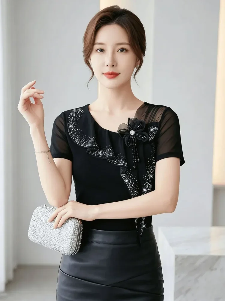 FADFAD Atasan wanita lengan pendek model baru gaya feminine