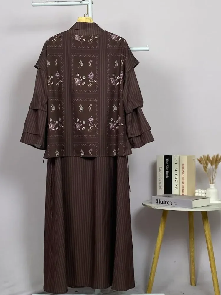 ASAYA Set 2in1 atasan print motif bunga kotak + celana panjang kulot casual sehari-hari