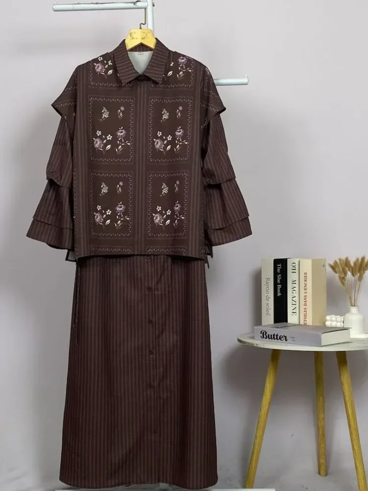 ASAYA Set 2in1 atasan print motif bunga kotak + celana panjang kulot casual sehari-hari