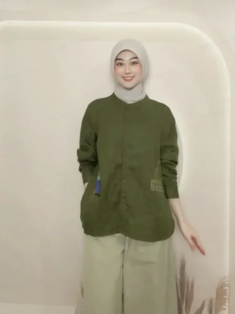 CHICMORE Kemeja wanita longar lengan panjang gaya kasual kekinian