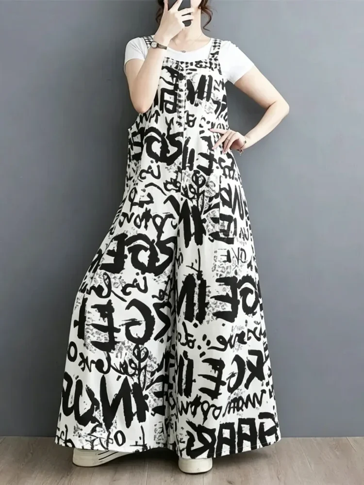 ASAYA Jumpsuit kotak-kotak longgar yang modis (tanpa rompi)
