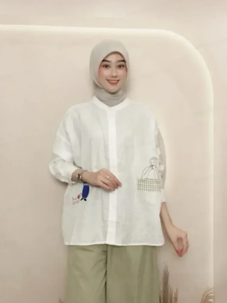 CHICMORE Kemeja wanita longar lengan panjang gaya kasual kekinian