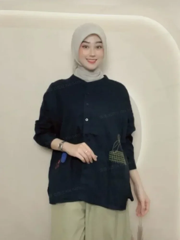 CHICMORE Kemeja wanita longar lengan panjang gaya kasual kekinian