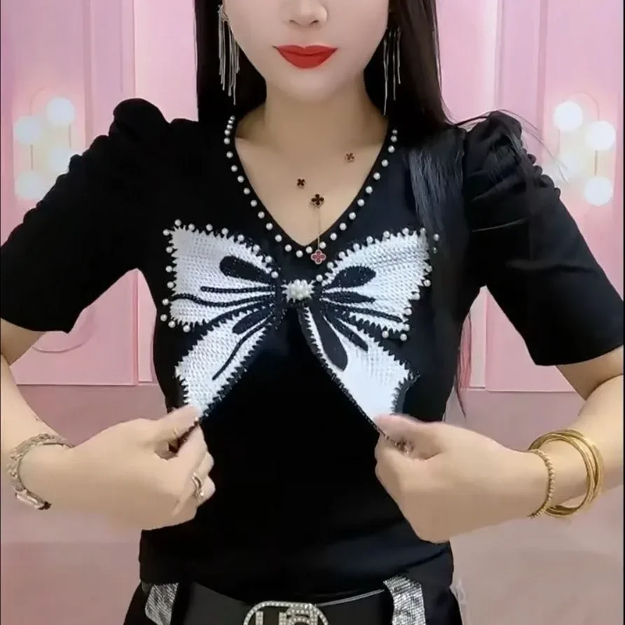 FADFAD Atasan blouse wanita kerah v neck nengan variasi pita cantik elegant