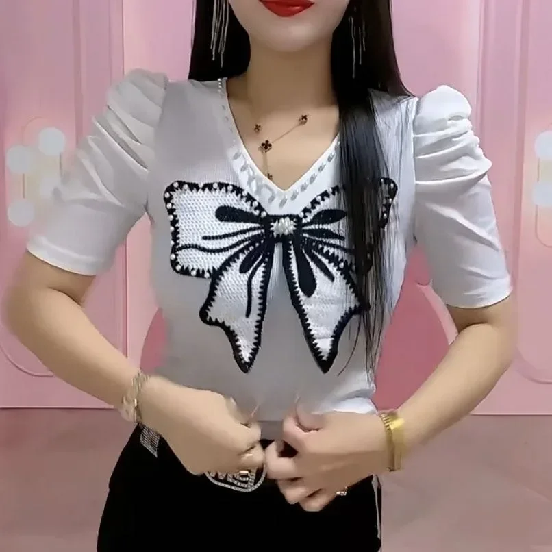 FADFAD Atasan blouse wanita kerah v neck nengan variasi pita cantik elegant