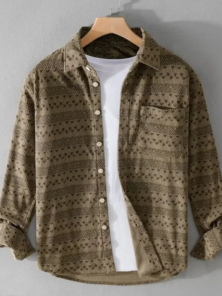 MODISH Atasan lengan panjang pria motif bohemian retro