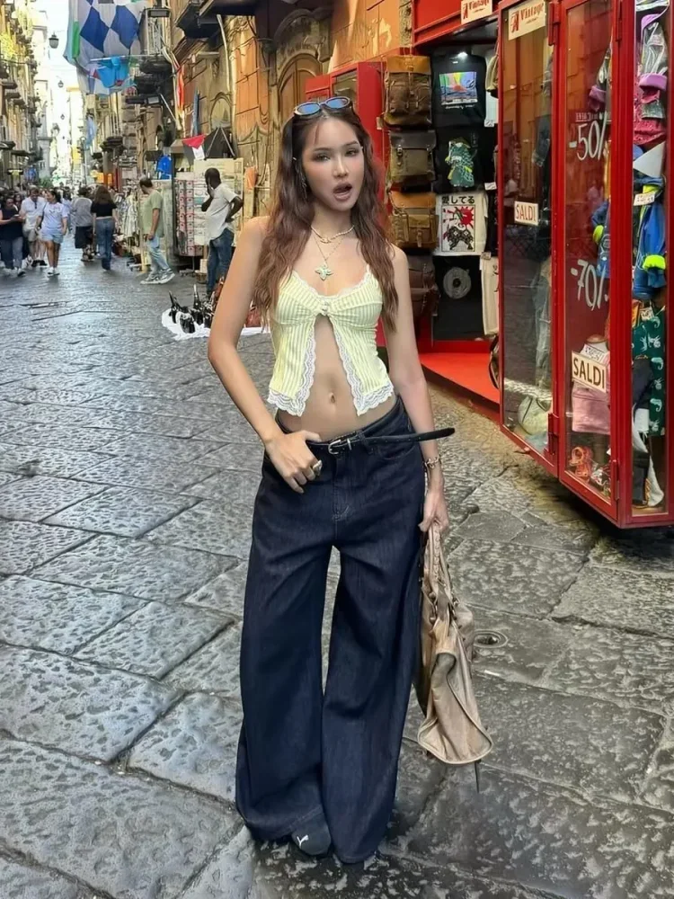 ASAYA Atasan wanita gaya sexy bermotif garis-garis kekinian