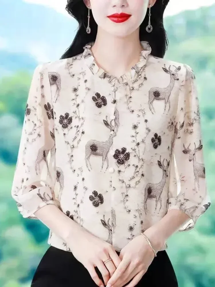 [DISKON KILAT]FADFAD Kemeja cetak temperamen gaya baru wanita atasan elegan