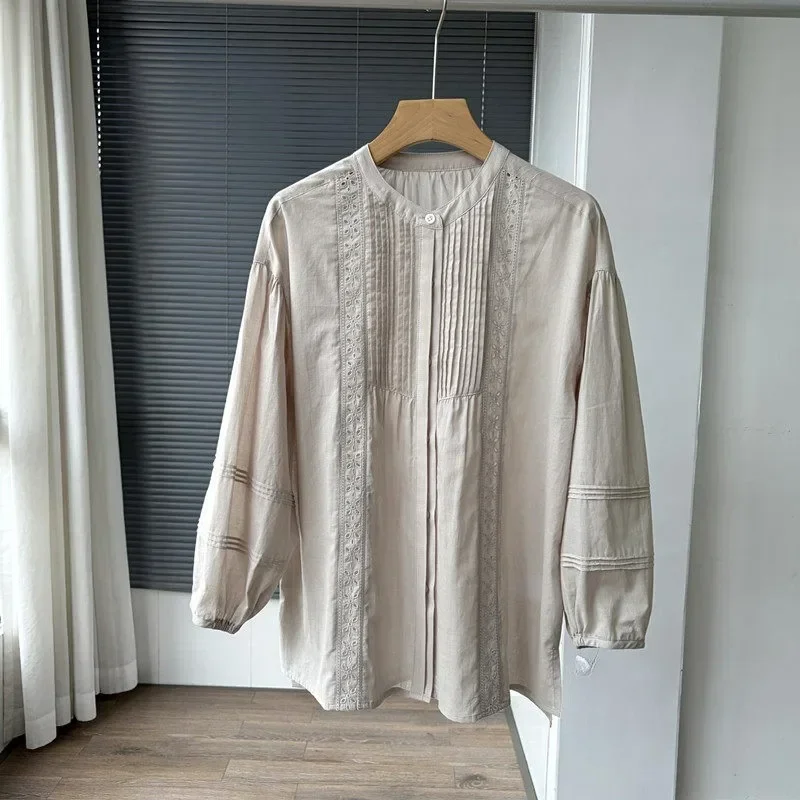 CHICMORE Blouse wanita lengan panjang desain longgar artistik