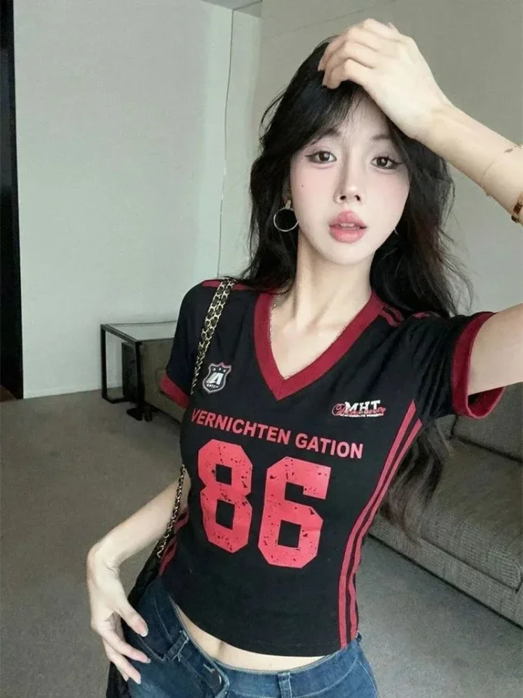 ASAYA Atasan wanita gaya korean dengan motif cetak baru dan lengan pendek