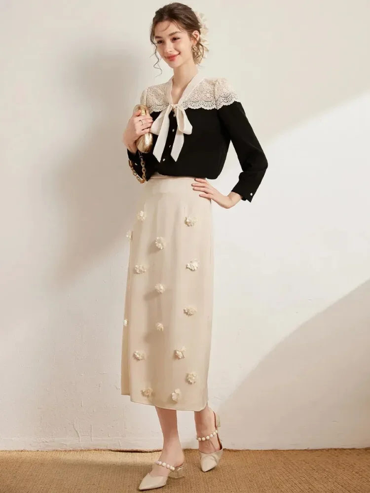 FADFAD Atasan kemeja lengan panjang kerah v neck gaya feminine