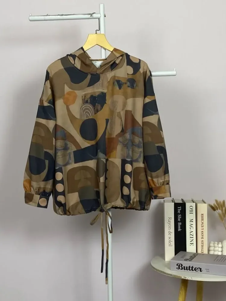 ASAYA Atasan sweatshirt berkerudung kasual bergaya retro chic