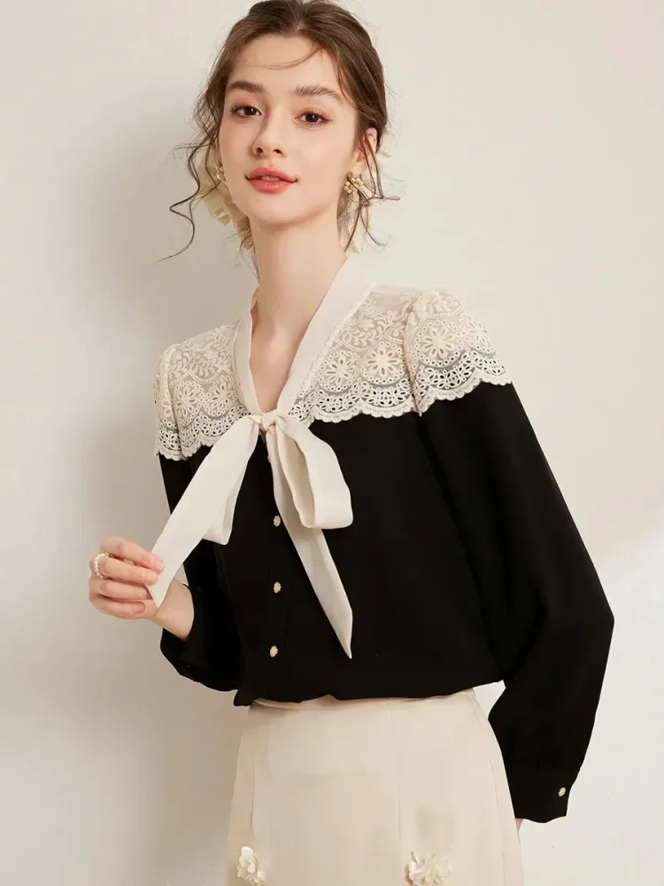 FADFAD Atasan kemeja lengan panjang kerah v neck gaya feminine