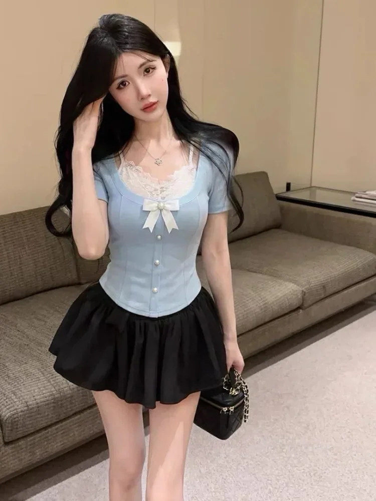 CHICMORE Atasan wanita blouse lengan pendek gaya korea model kekinian