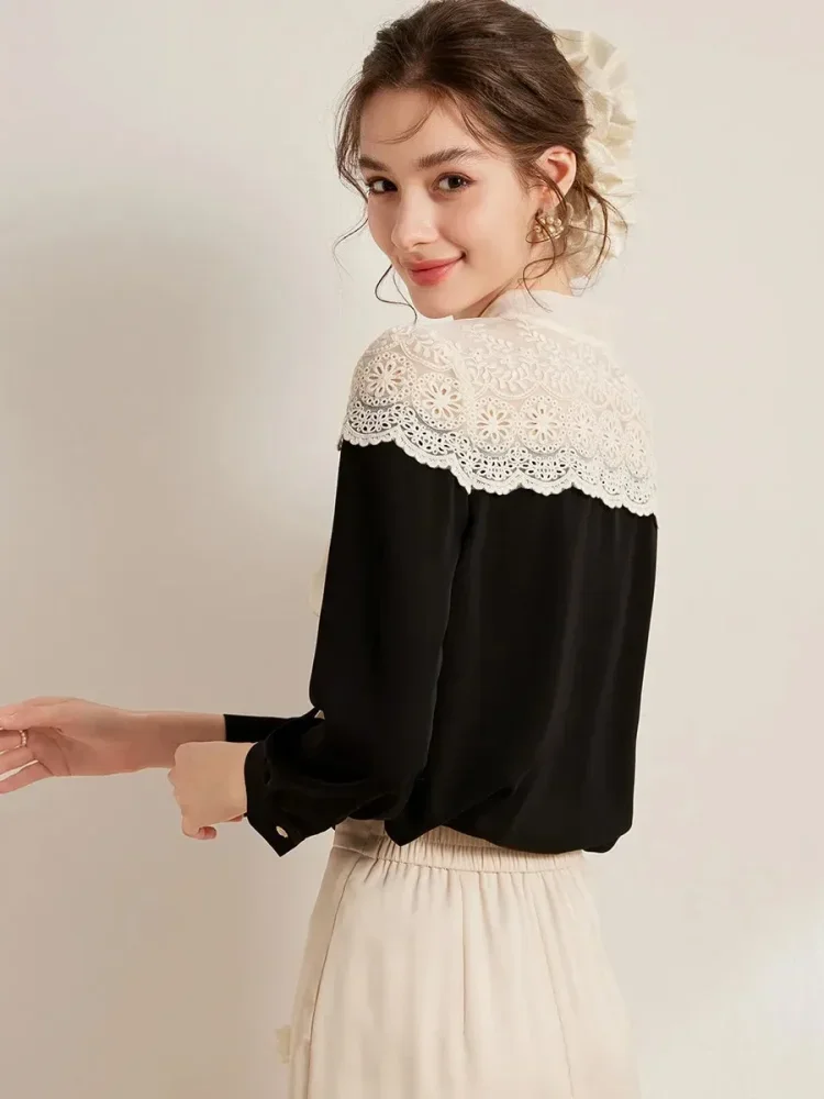 FADFAD Atasan kemeja lengan panjang kerah v neck gaya feminine