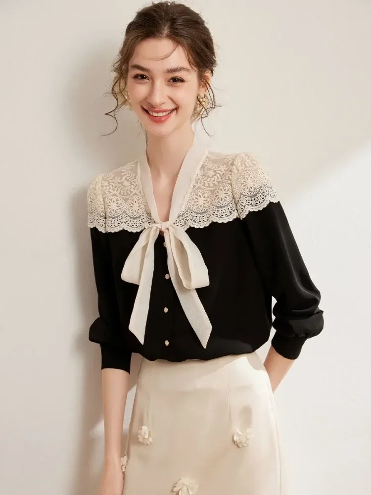 FADFAD Atasan kemeja lengan panjang kerah v neck gaya feminine