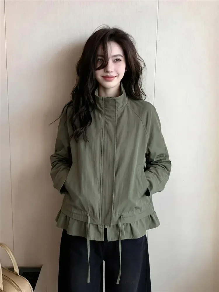 CHICMORE Jaket pakaian wanita kerah berdiri warna solid minimalis modern baru