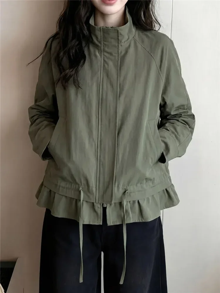 CHICMORE Jaket pakaian wanita kerah berdiri warna solid minimalis modern baru