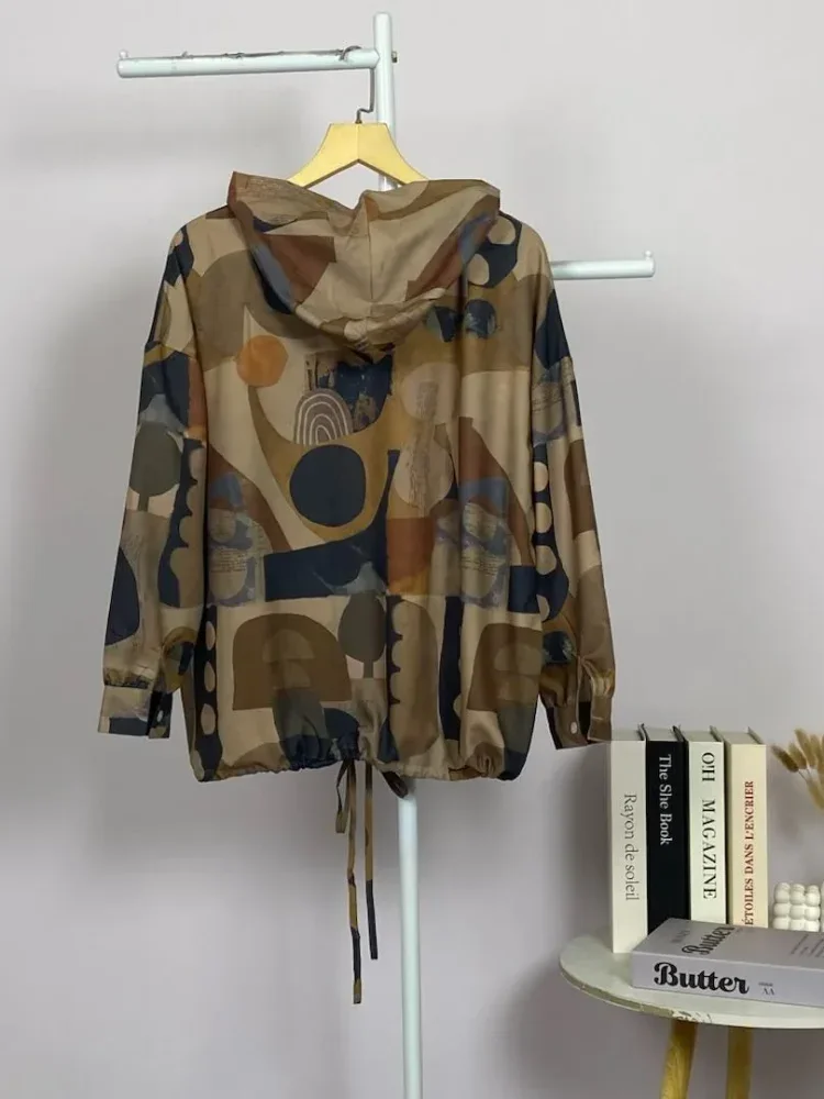 ASAYA Atasan sweatshirt berkerudung kasual bergaya retro chic