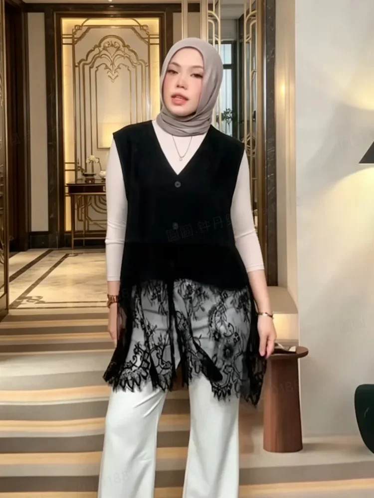 FADFAD Vest wanita gaya trendi warna solid dengan kerah v manis kekinian