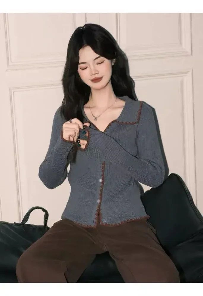 CHICMORE Atasan wanita blouse lengan panjang dengan kancing baris gaya korea elegant