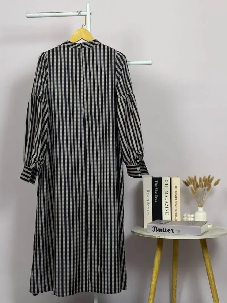 ASAYA Gaun elegan dengan motif posisi mode lengan panjang