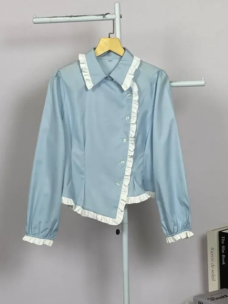 ASAYA Atasan kemeja longgar lengan panjang motif kotak-kotak vintage detail baru gaya korea