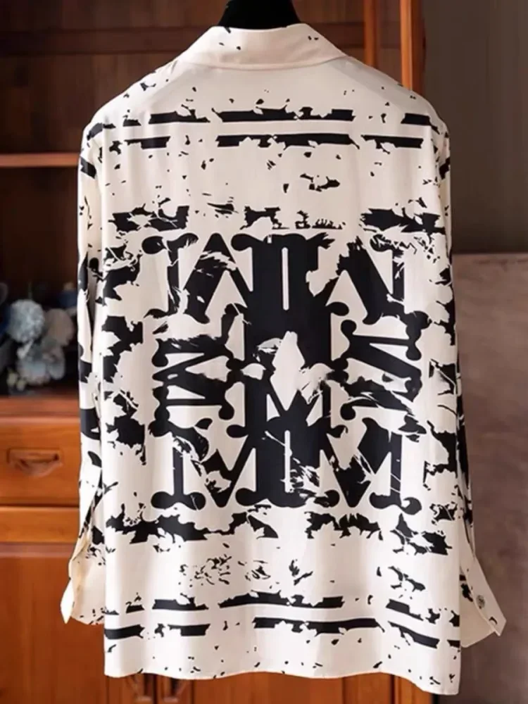FADFAD Blouse lengan panjang dengan motif printed hitam putih