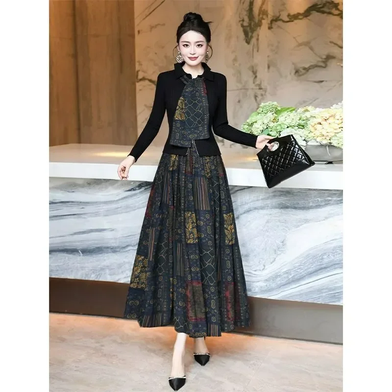FADFAD Setelan dua potong slim-fit yang modis dan rok bermotif untuk wanita