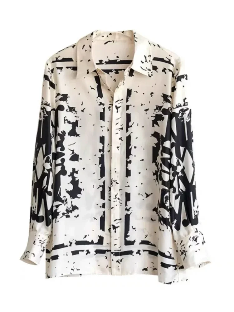 FADFAD Blouse lengan panjang dengan motif printed hitam putih