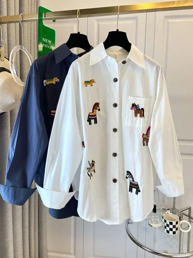 CHICMORE Atasan kemeja motif cetak grafis animal print lucu
