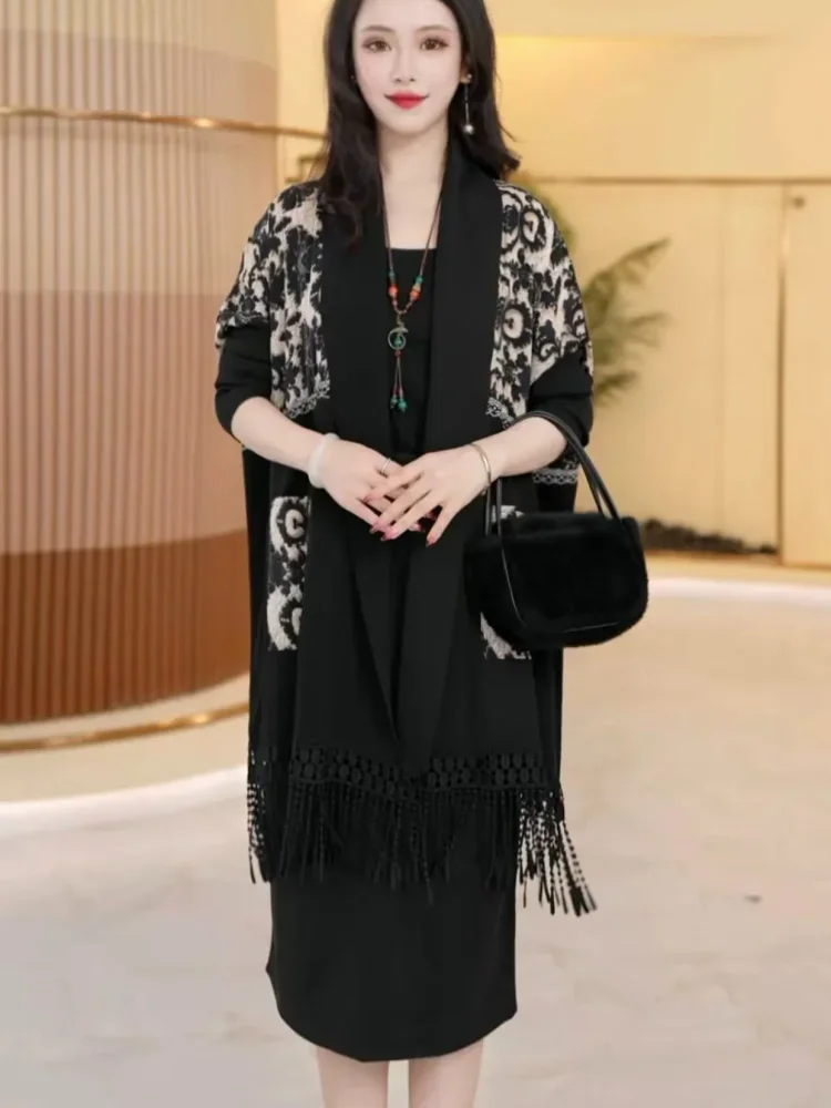 FADFAD Atasan outer kardigan motif lukisan retro untuk wanita