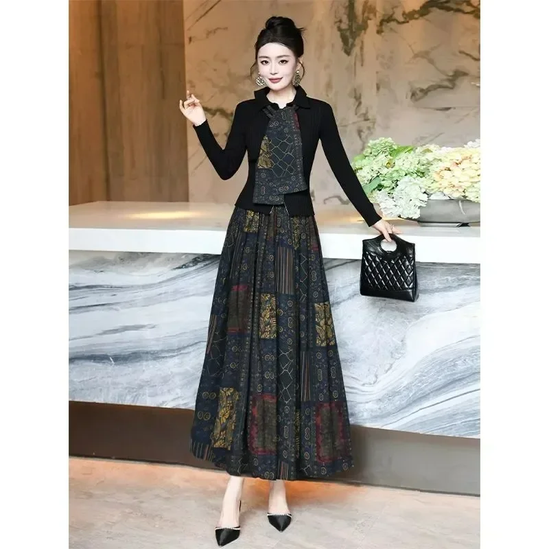 FADFAD Setelan dua potong slim-fit yang modis dan rok bermotif untuk wanita