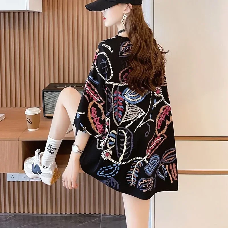 ASAYA Atasan kaos kerah bulat lengan pendek dan bermotif unik
