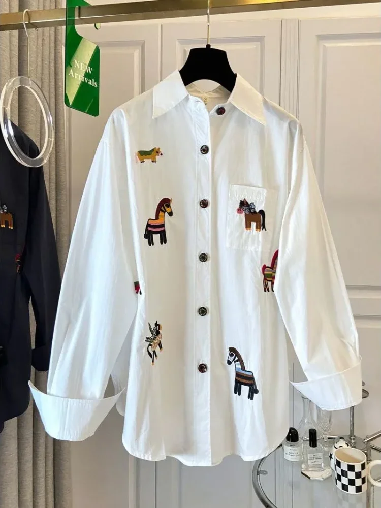CHICMORE Atasan kemeja motif cetak grafis animal print lucu