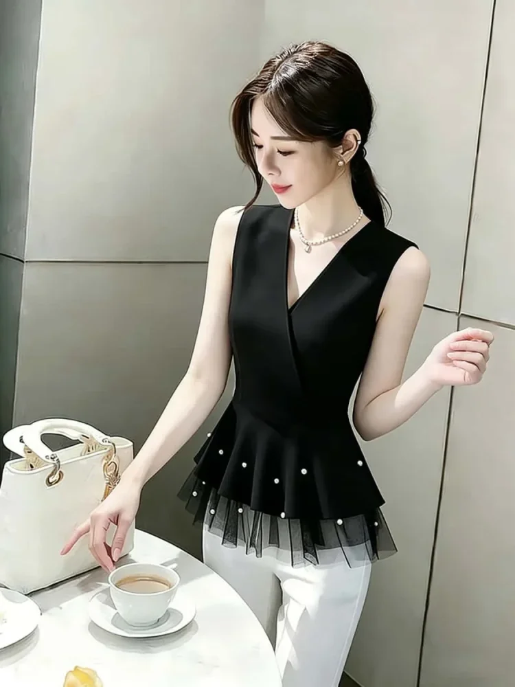 FADFAD Atasan vest gaya mewah leher v desain kekinian untuk wanita
