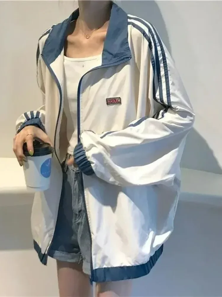 CHICMORE Atasan jaket longgar dengan lengan panjang bergaris untuk wanita